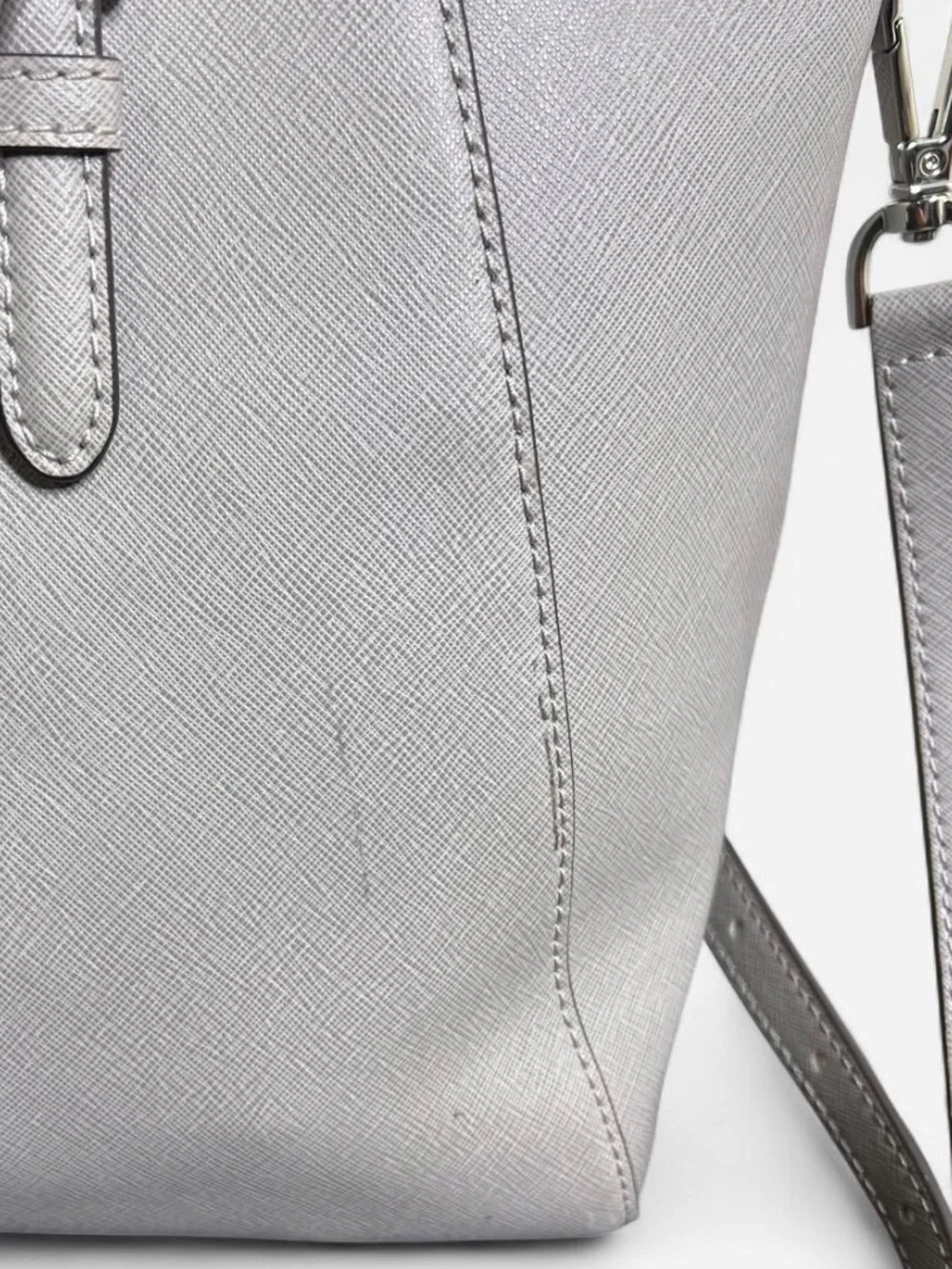 Michael Kors Light Grey Saffiano Satchel with MK Charm